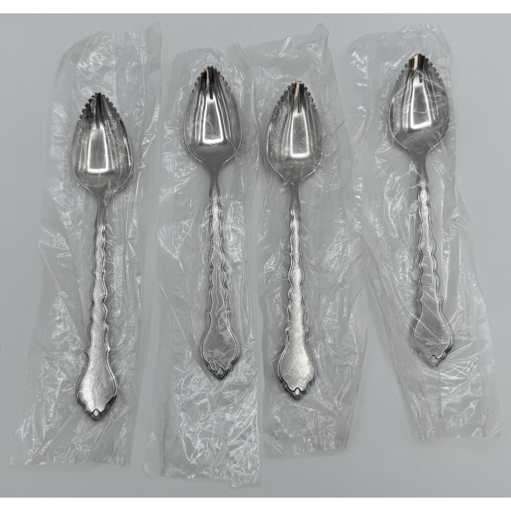 Oneida Cello Grapefruit Spoons Stainless Serrated Flateware Set of 4 Brand New